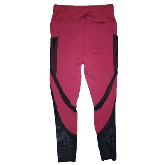 Shein Burgundy Contrast Mesh Phone Pocket Sports Leggings - Picture 2 of 6